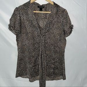 White House Black Market Short Sleeve Leopard Print Blouse